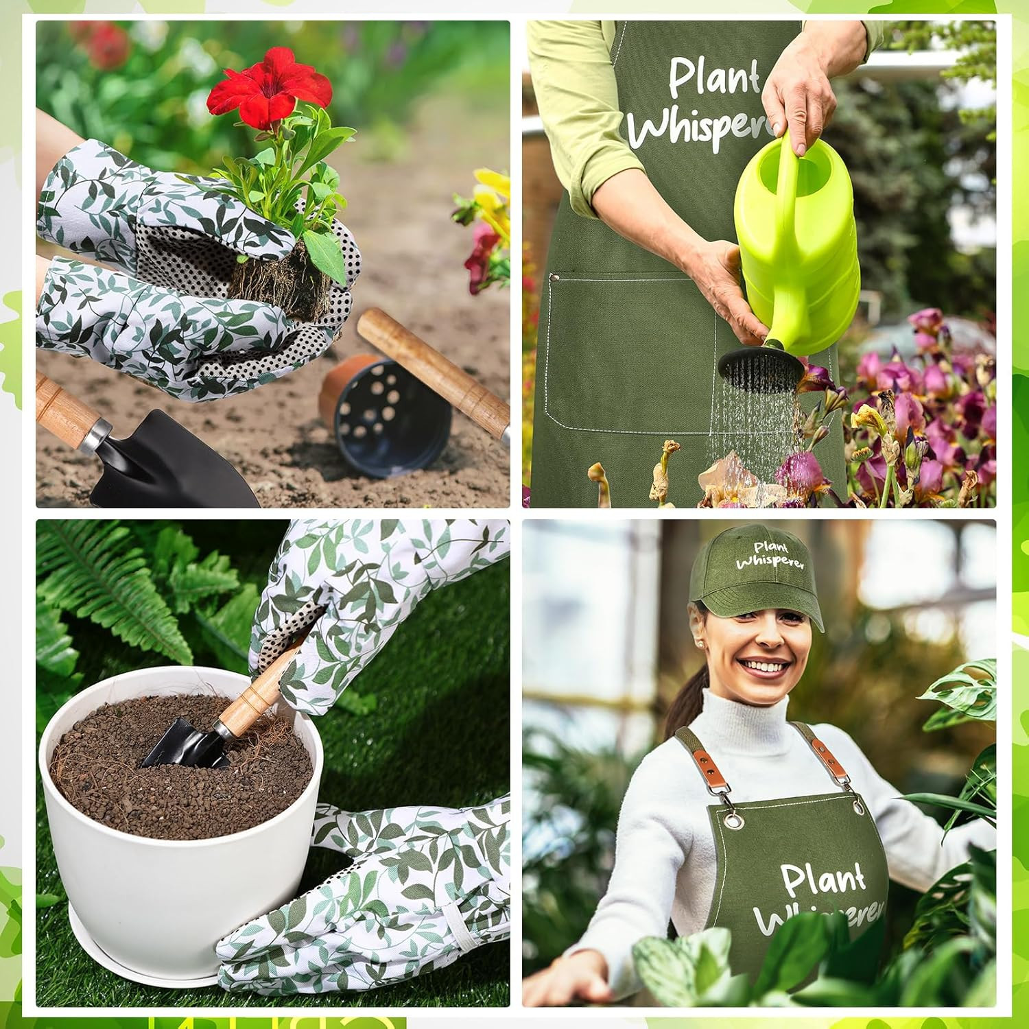 Green Garden Tool Set Plant Whisperer Gardening Gifts for Women, 7 Piece Vegetab
