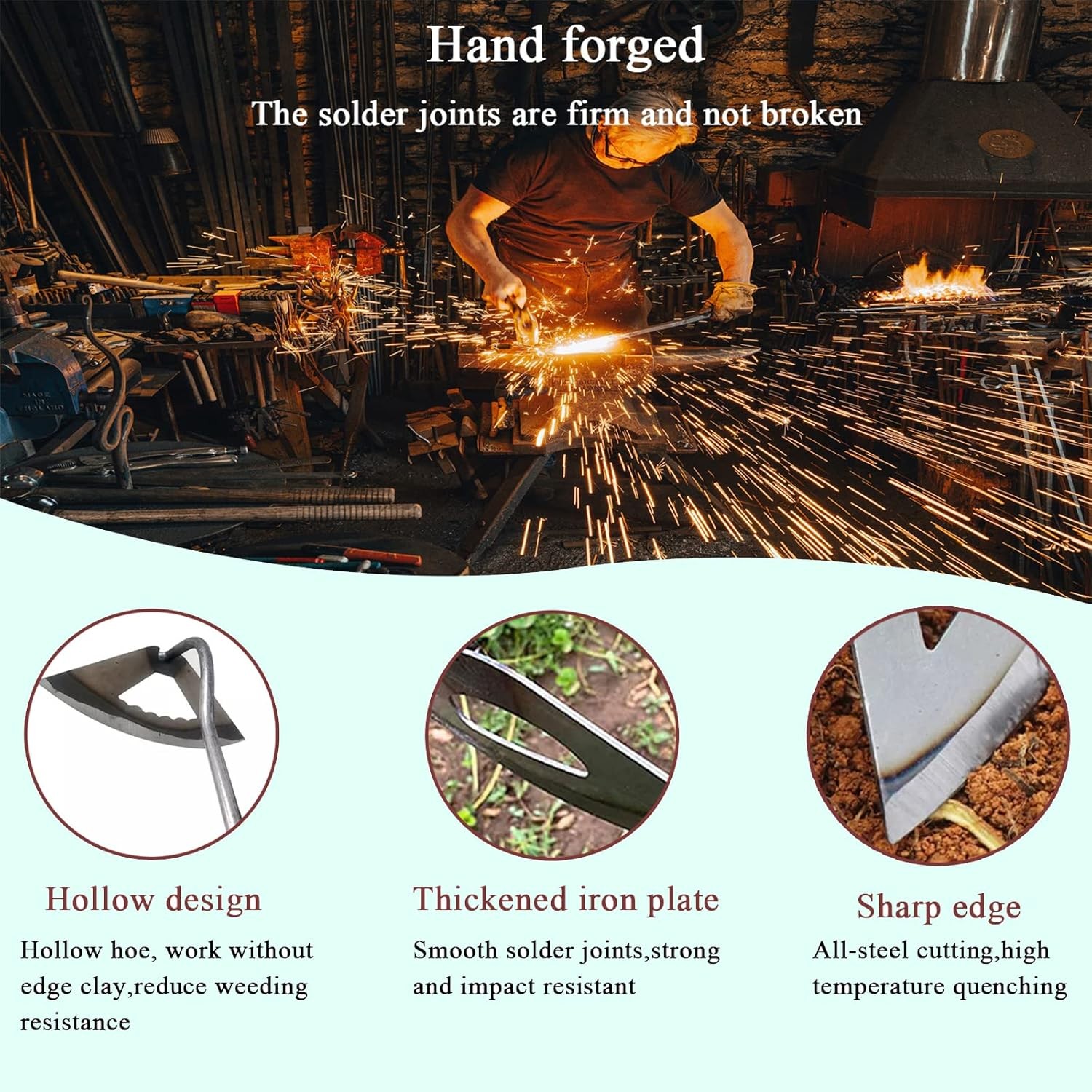 Garden Hoe All-Steel Hardened Hollow Hoe Sharp Durable Garden Weeding Tools