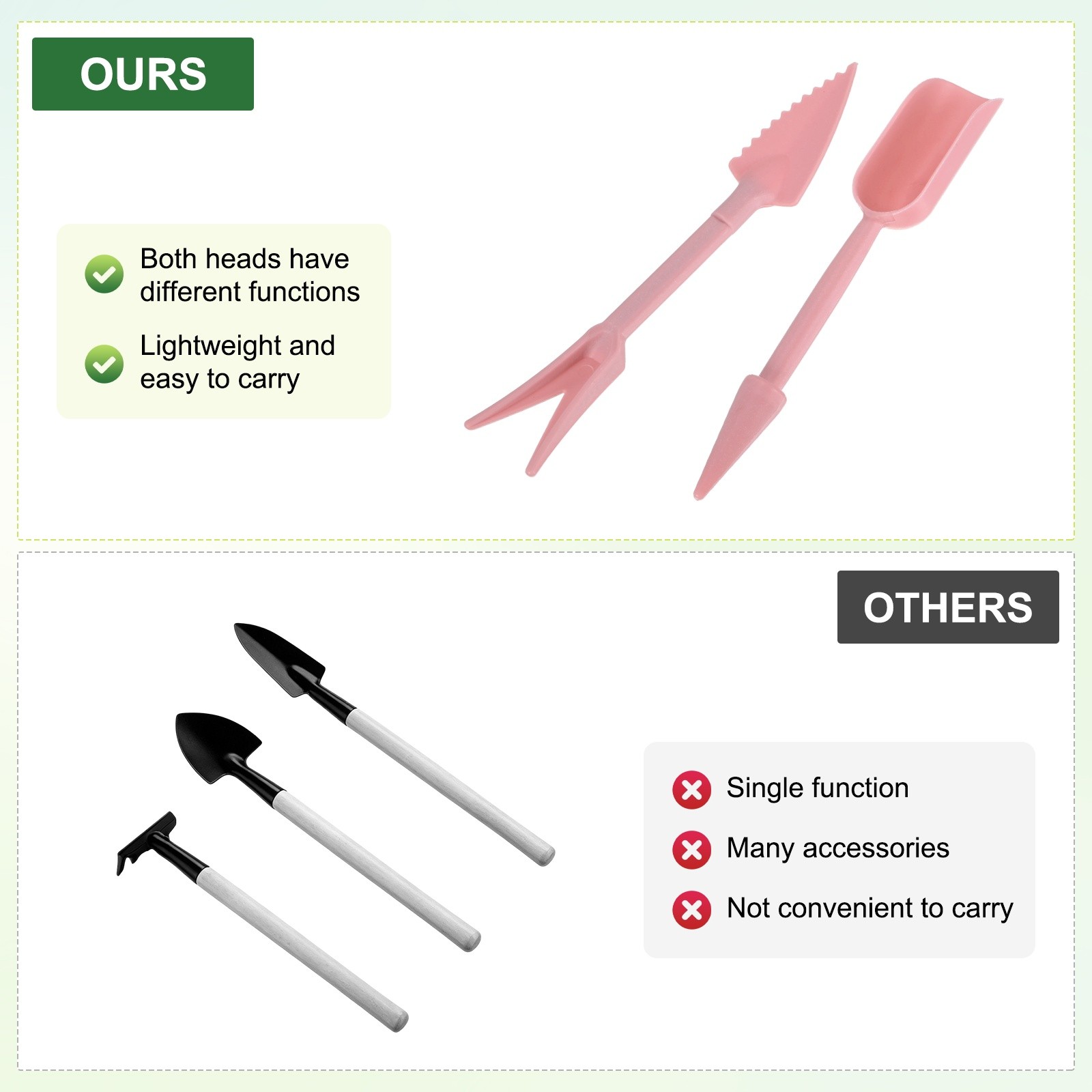 6-Set Mini Gardening Tools, Plastic 2-in-1 Garden Hand Tools Set [Pink]