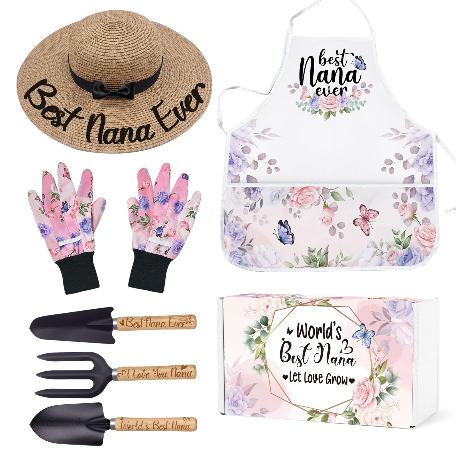 Nana Gardening Tools Kit With Gloves, Apron and Hat – Best Nana Ever Gift for…