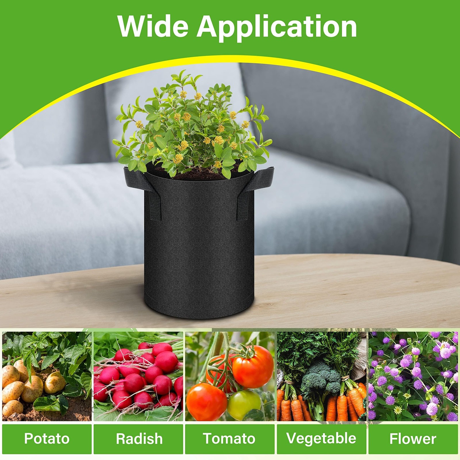 HealSmart 6-Pack 1 Gallon Grow Bags, Nonwoven Aeration Fabric Pots with Handl…