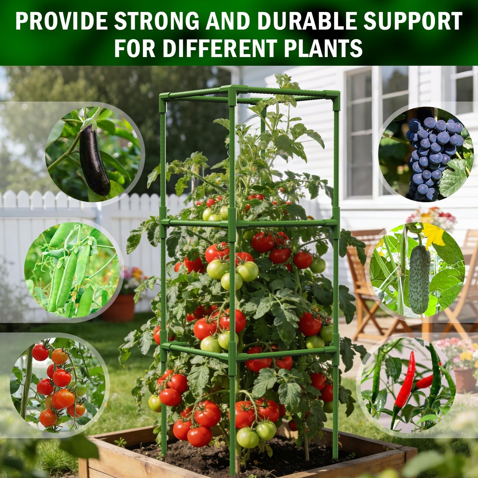 Uyittour 3 Pack Square Tomato Cages for Garden, 45″ Heavy Duty Tomato Trellis…