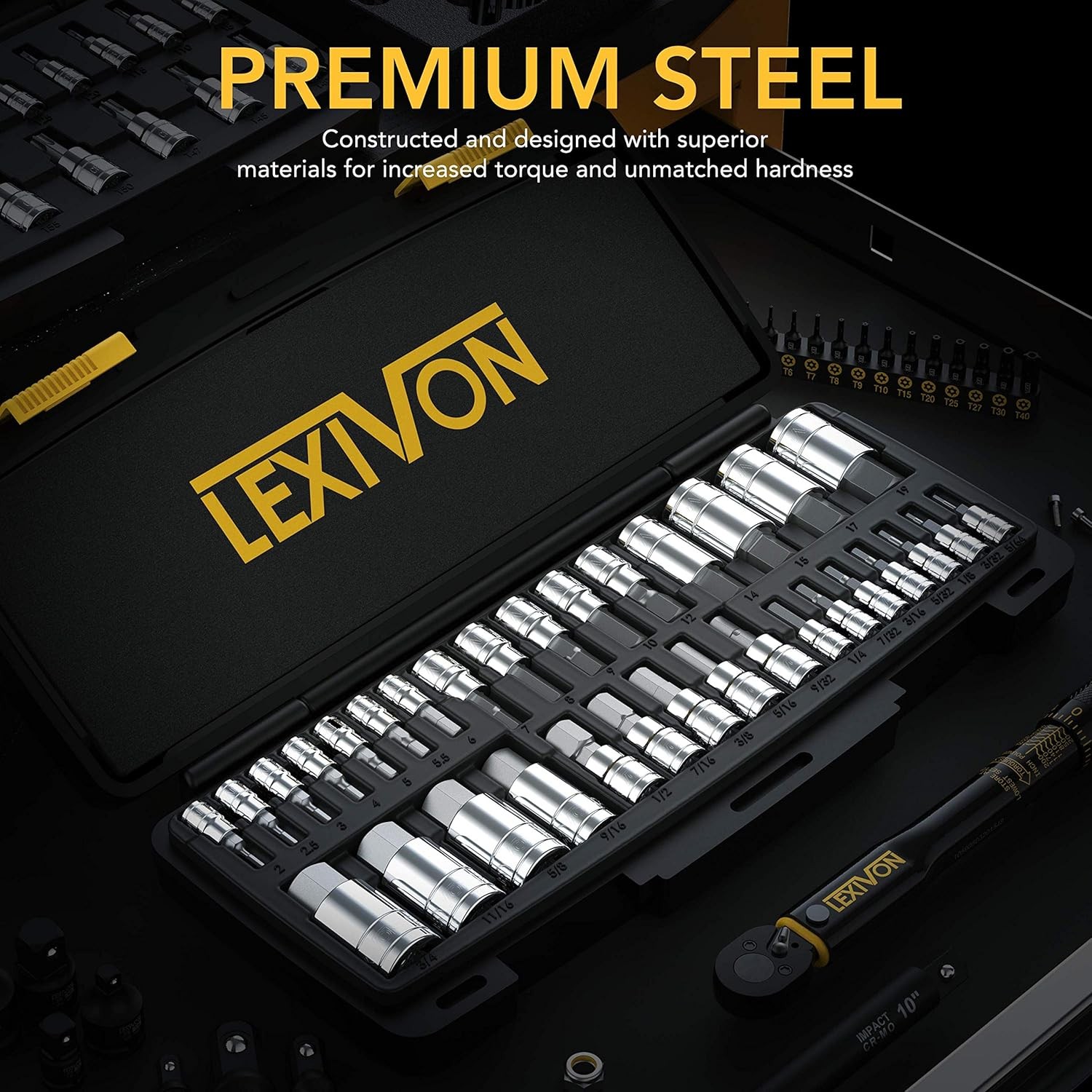 Premium S2 Alloy Hex Bit Socket Set 32-Piece SAE Metric with Storage Case
