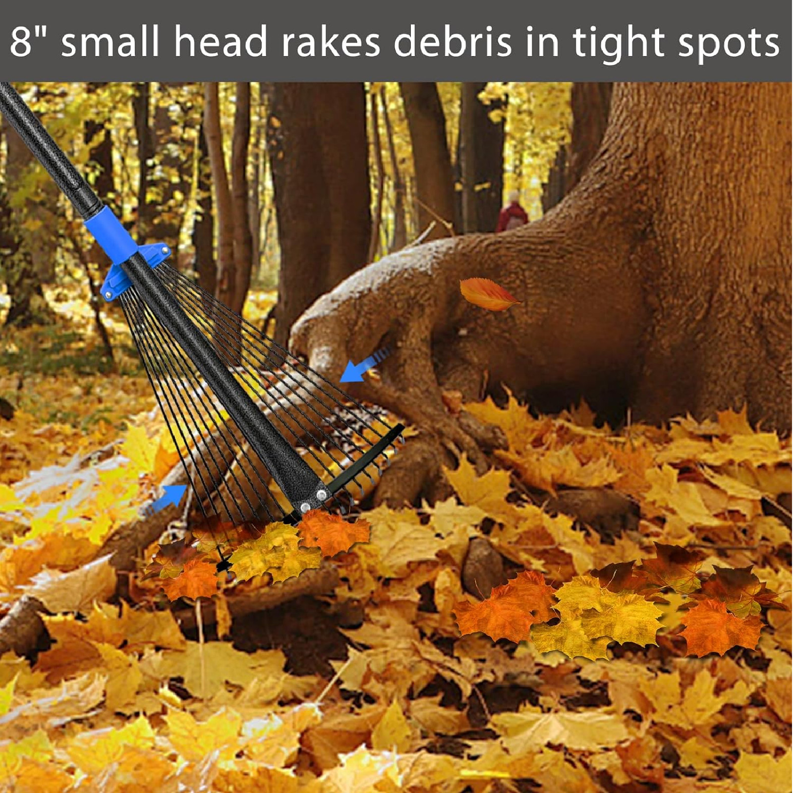 Rake for Yard Lawn Shrub tree Leaves 18 Metal Tine 9″~17″ W x 60~82″ Long handle