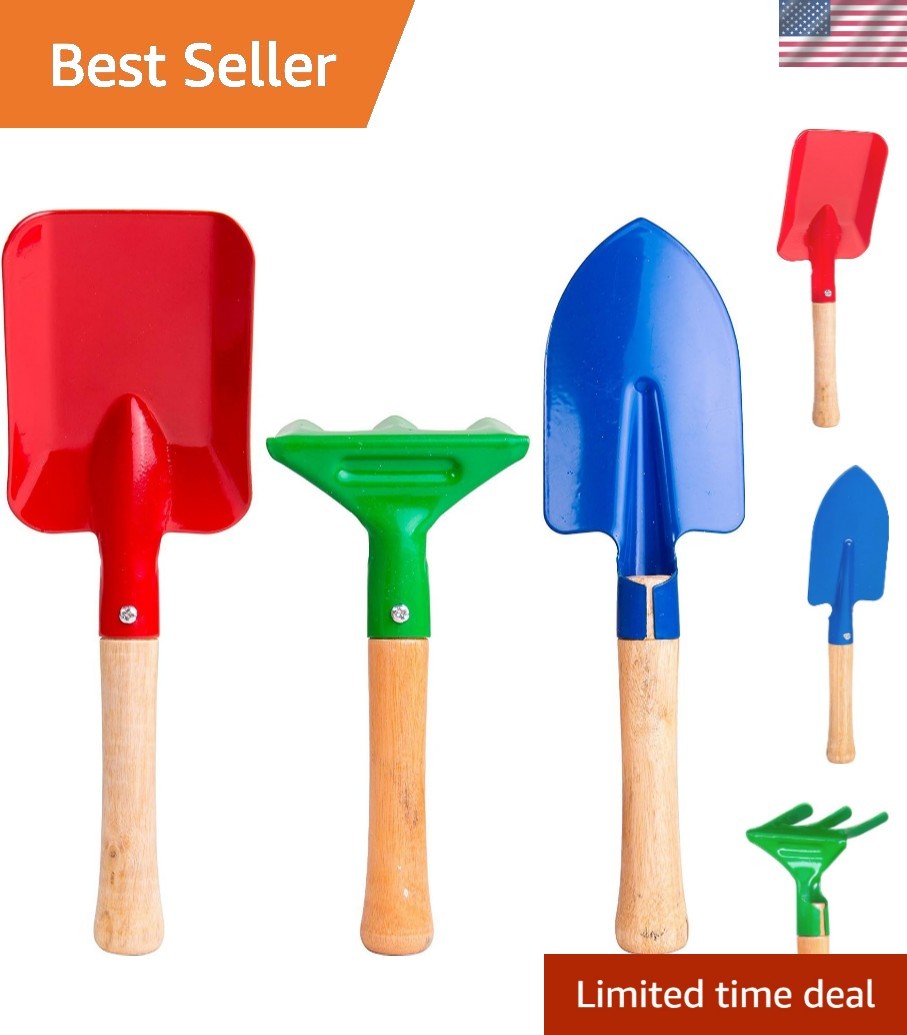 8″ Long Gardening Tools for Kids, 3-Piece Kids Garden Tools with Rake,Shovel …