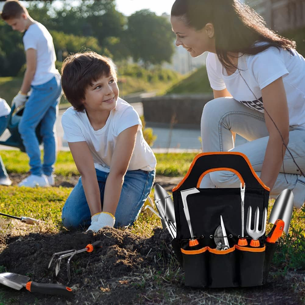 Garden Tool Set,10 PCS Stainless Steel Heavy Duty Gardening Tool Set with Soft R