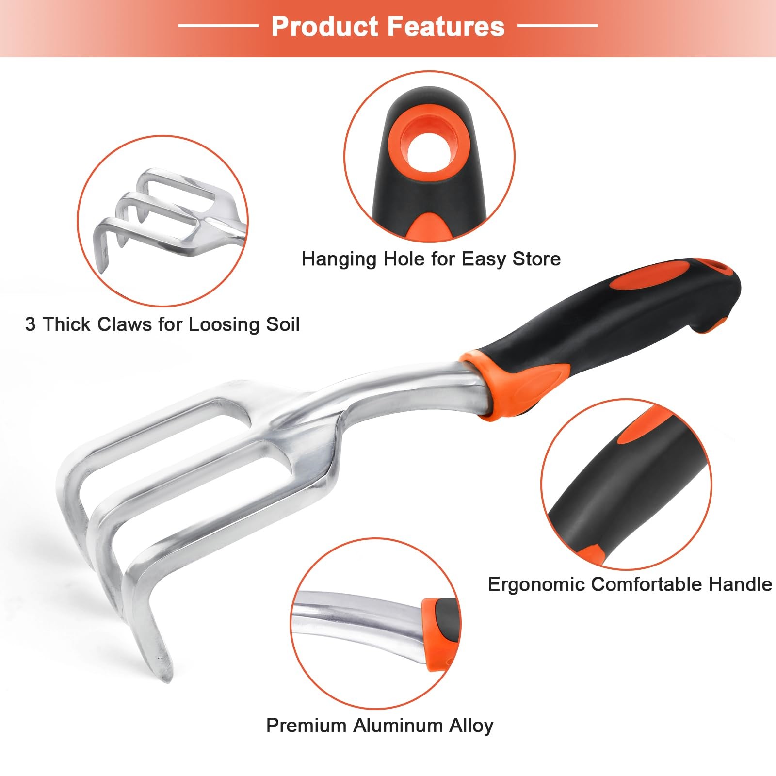 2 Pack Heavy Duty Garden Tool Set Shovel Hand Rake Claw Ergonomic Handle