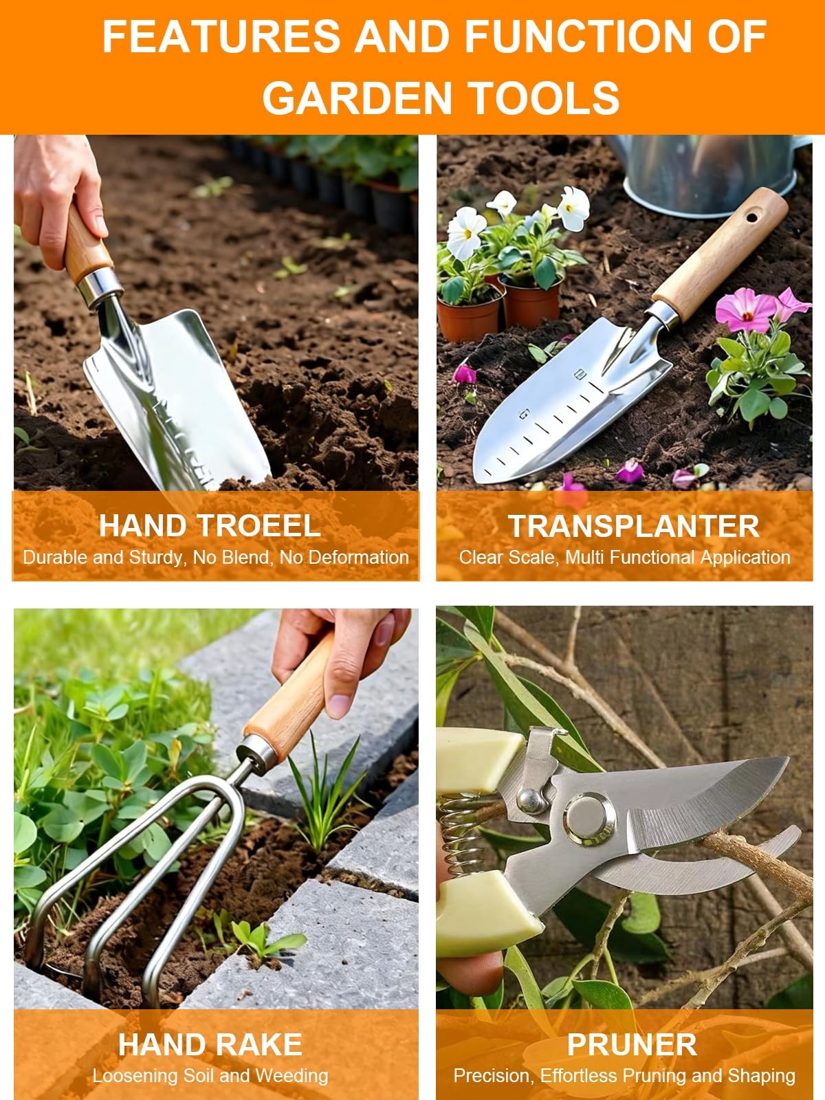 11 PCS Heavy Duty Stainless Steel Garden Tool Set Tote Bag Apron Ergonomic