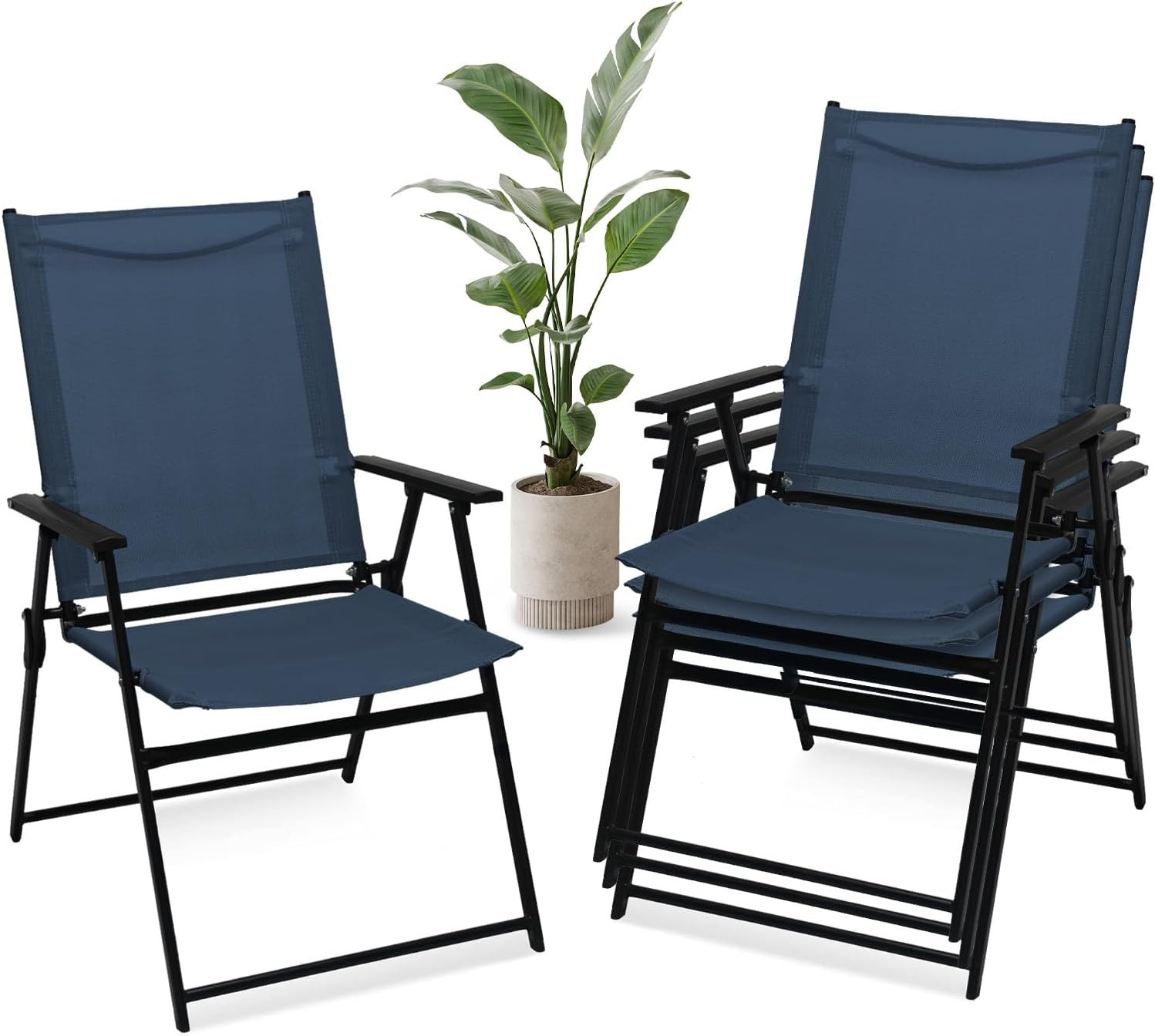 Folding Patio Chairs Set of 4 Stackable Outdoor Chairs with Armrests Backrest Po