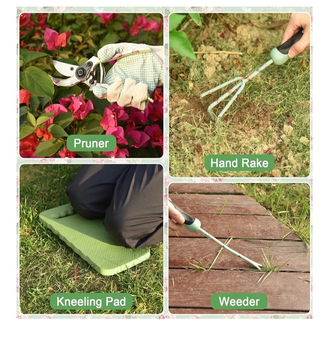 WisaKey 10pc Heavy Duty Garden Tools Set with Handbag – Ideal Gift for Women