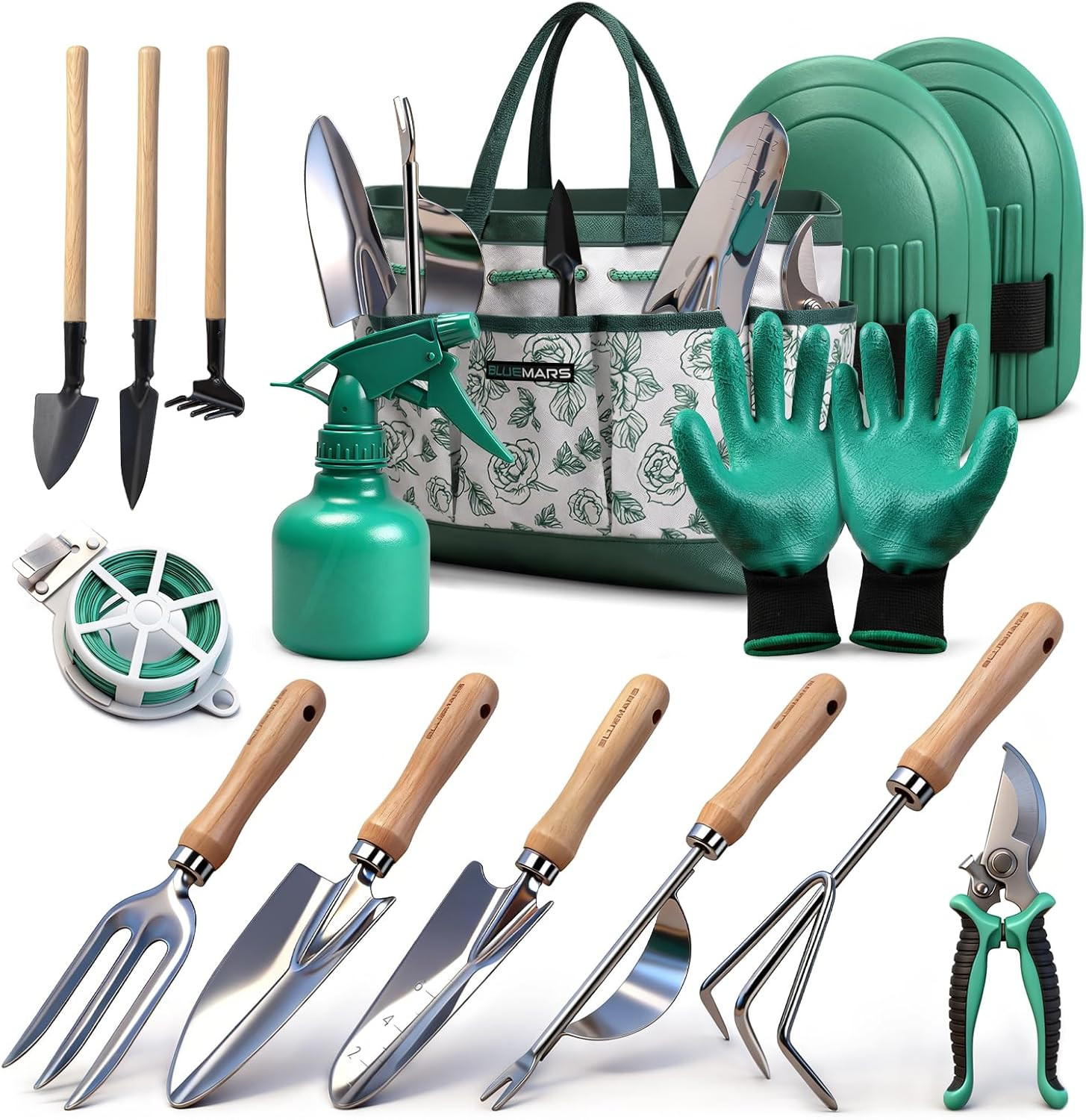 14-Piece Heavy-Duty Stainless Steel Gardening Tool Set with Floral Tote