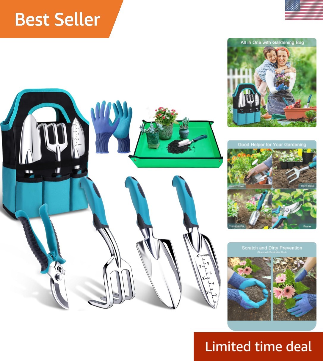 7-Piece Gardening Tools Set, Heavy Duty Garden Tools Kit with Garden Trowel, …