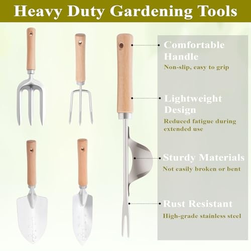 15-Piece Garden Tool Set for Women, Heavy Duty Gardening Kit with Floral