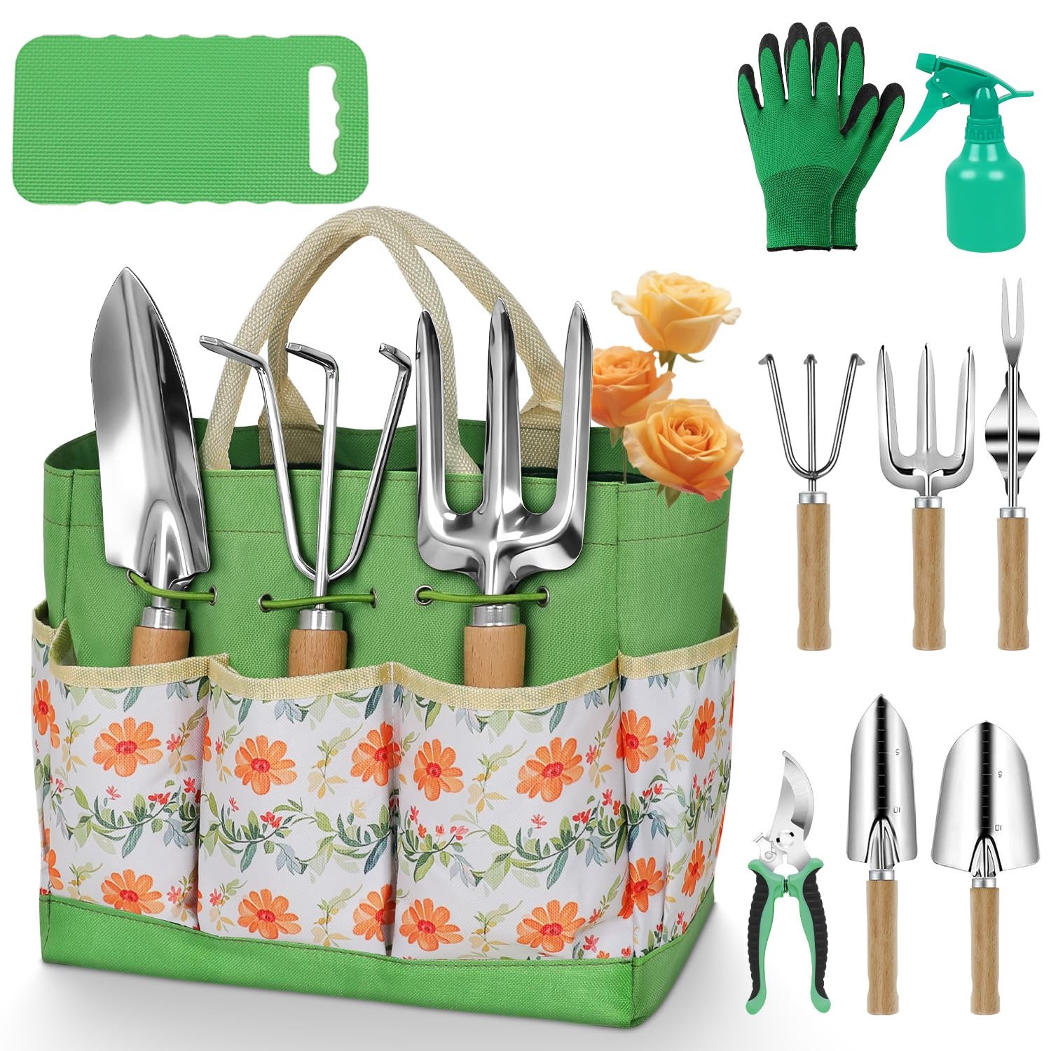 10 PCS Heavy Duty Stainless Steel Hand Tools Storage Tote Yellow Floral Design