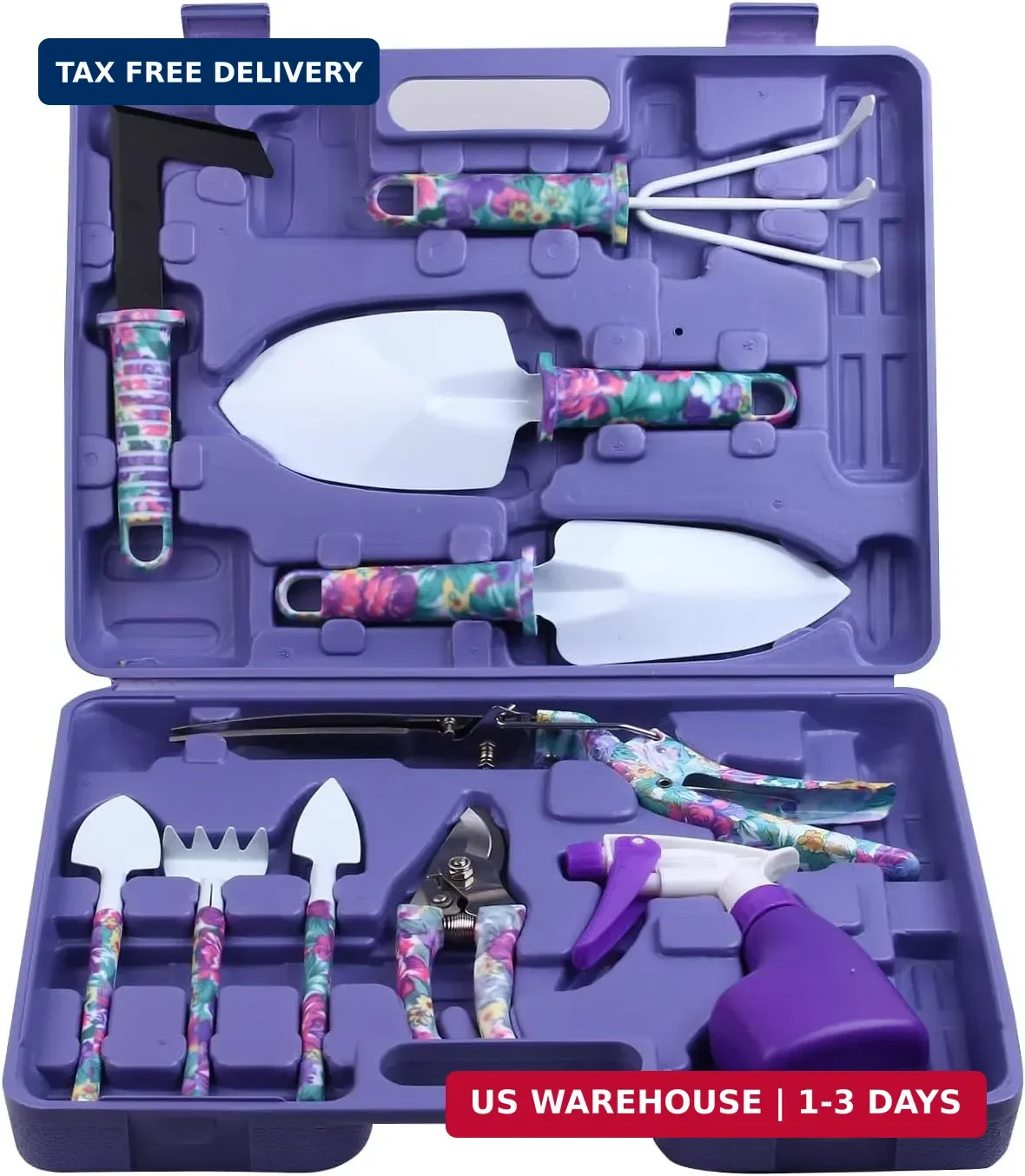 Garden Tools Set, JUMPHIGH 10 Pieces Gardening Tools with Floral Print, Ergonomi