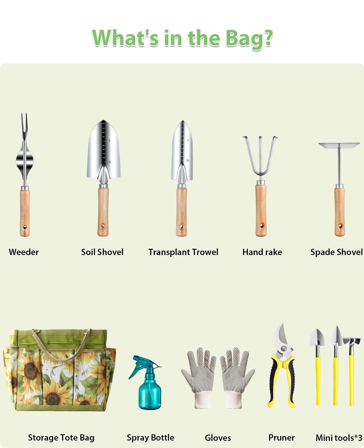 12~Piece Garden Tools Set with Organizer Bag for Digging, Weeding & Pruning