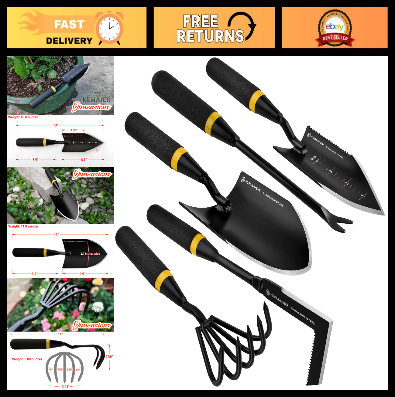 Ultimate Garden Tool Set – Heavy-Duty Stainless Steel Cultivator, Trowel & Weede