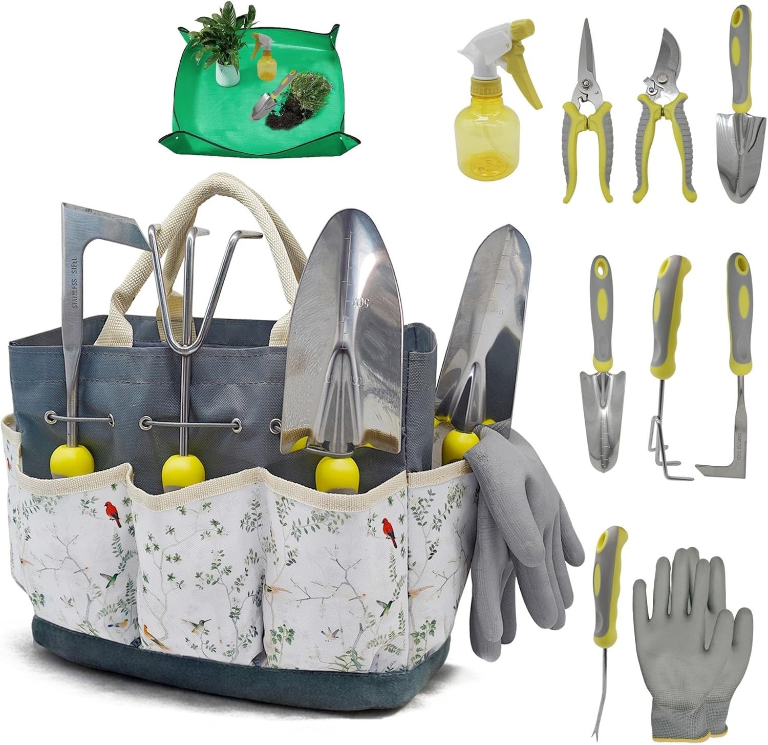 Complete Gardening Kit: 11-Piece Ergonomic Set with Floral Tool Bag & Essentials