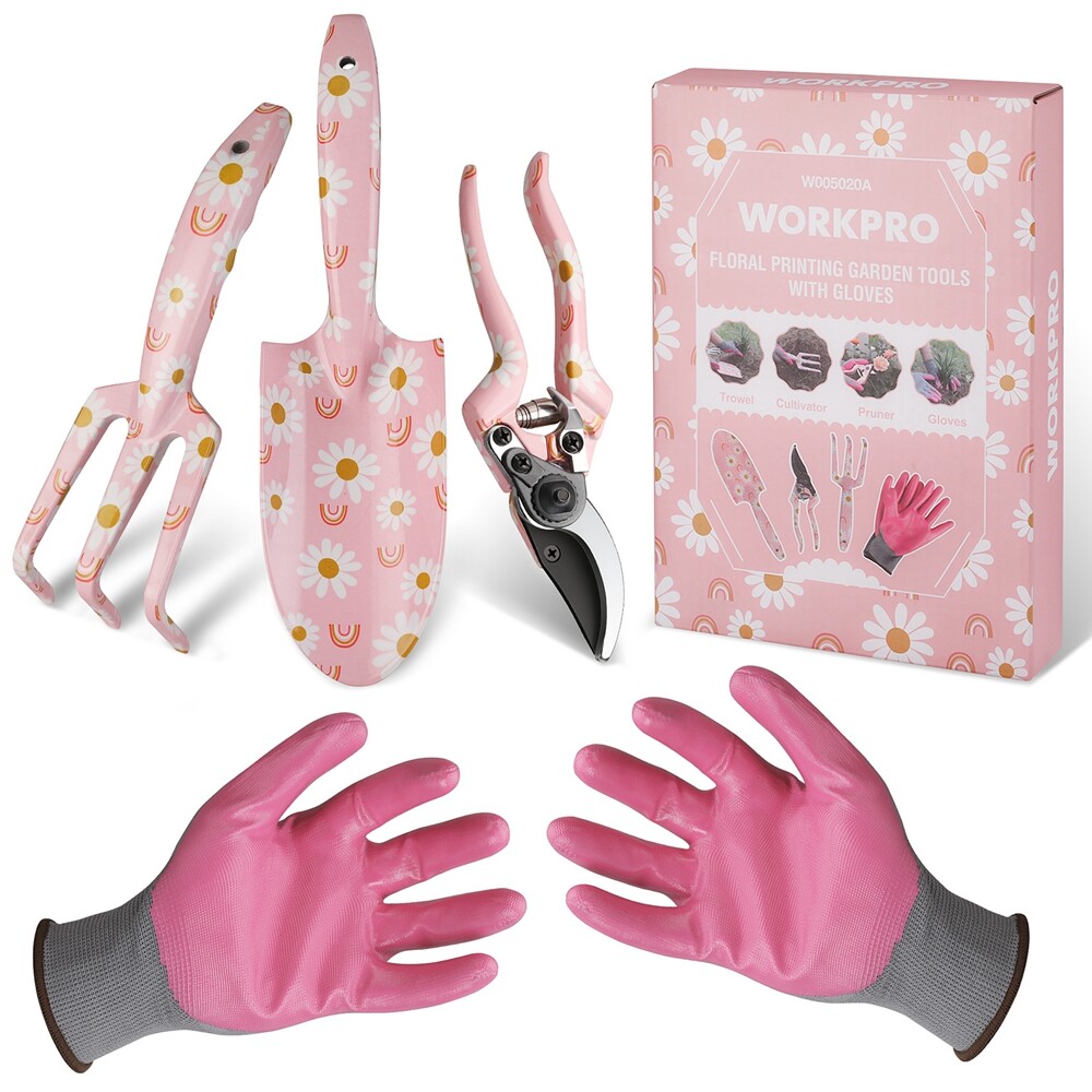 WORKPRO Aluminum Garden Tool Set 4 PIECES Pink Durable Heavy Duty with Box NEW
