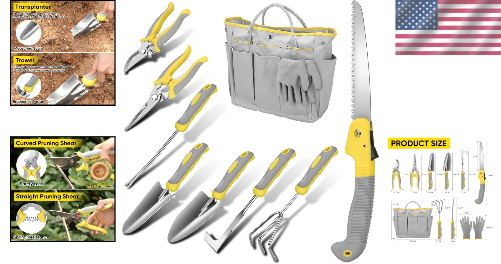 Heavy Duty Gardening Kit: 10 Stainless Steel Tools & Garden Tool Bag Included