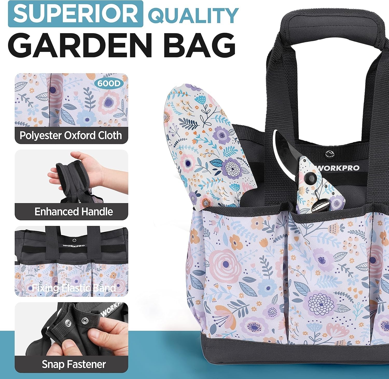 Workpro 5-Piece Aluminum Garden Tool Set – Beautiful Floral Design & Storage Bag