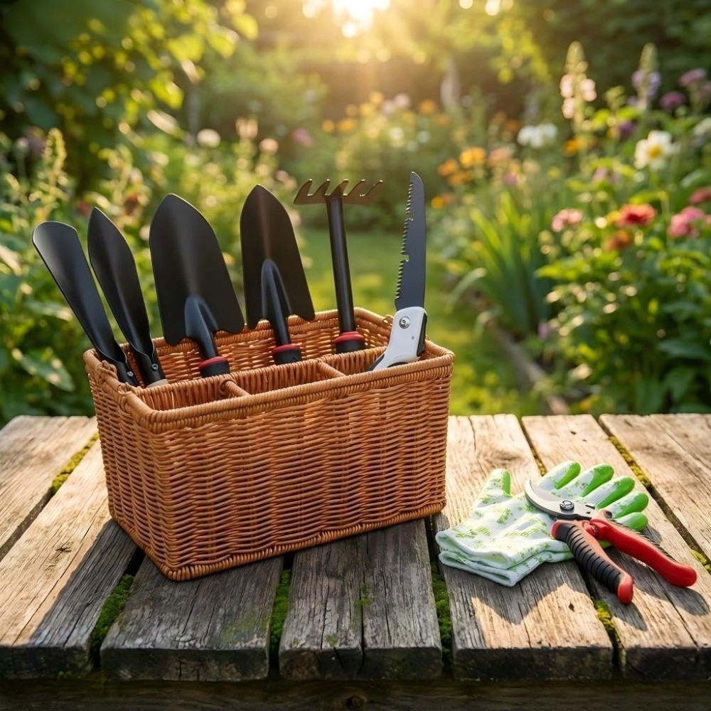 9Pcs Brown Stainless Garden Tools Basket Shears Gloves Gift Men Women