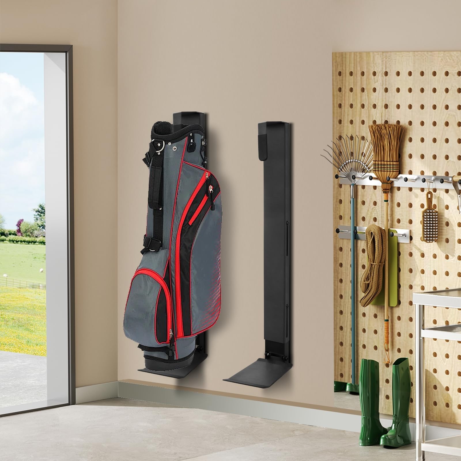 Wall Mount Golf Bag Storage Stand Organizer Rack for Garage, Air Spring Slidi…
