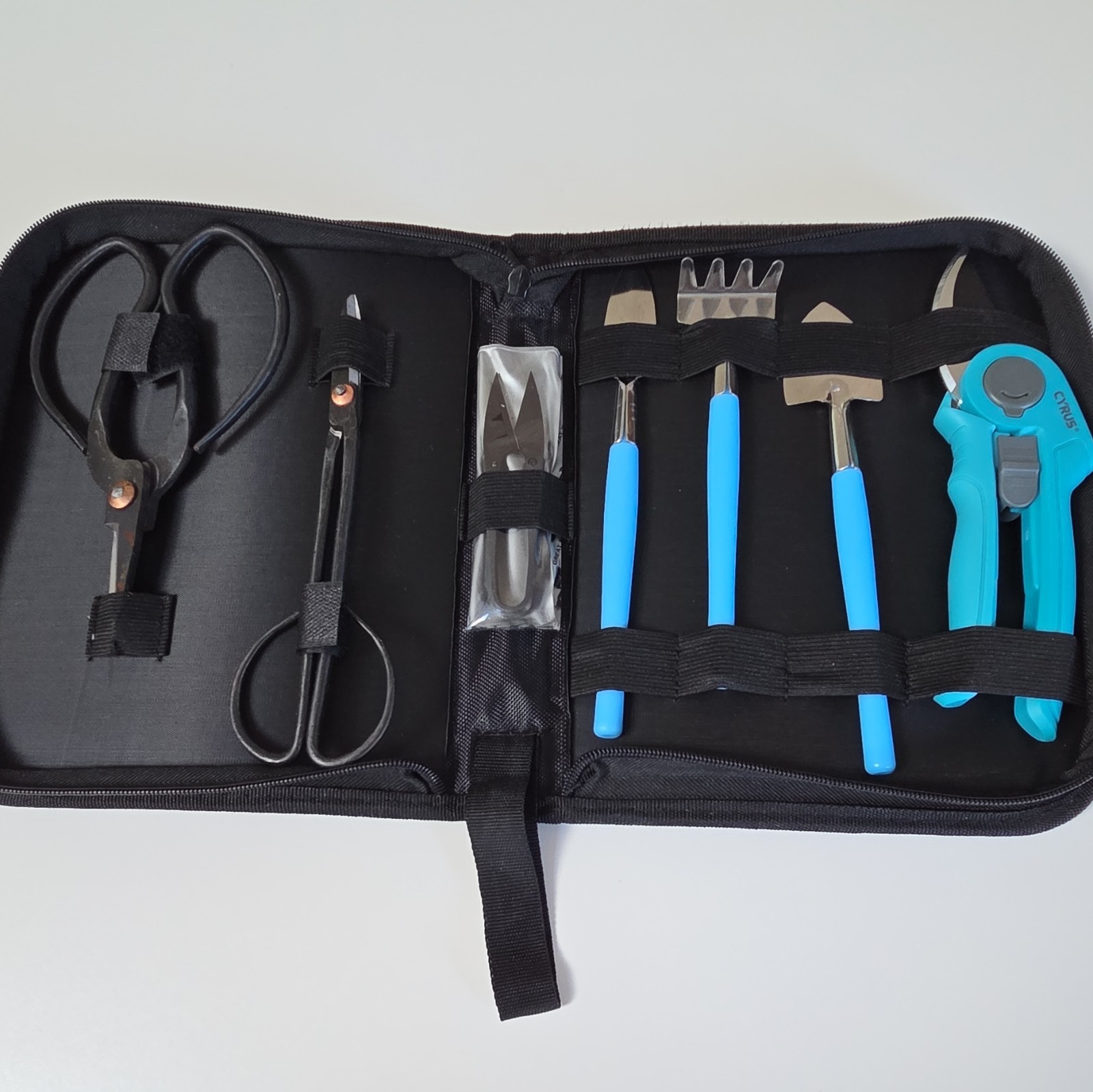 7-Piece Bonsai Or Garden Hand Tool Set w/ Pruner, Shears, Trowel, Rake, and Case