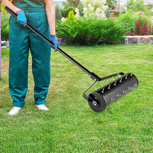 18/21 Inch Manual Lawn Aerator with Detachable Handle-21 inches – Color: Black –