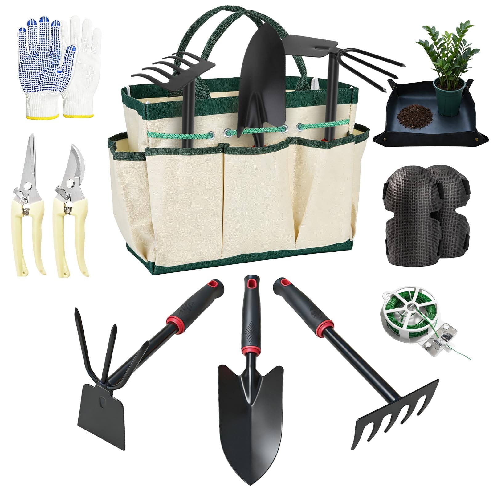 10 Pcs Gardening Tool Set – Heavy Duty Garden Kit with Stainless Steel Prunin…