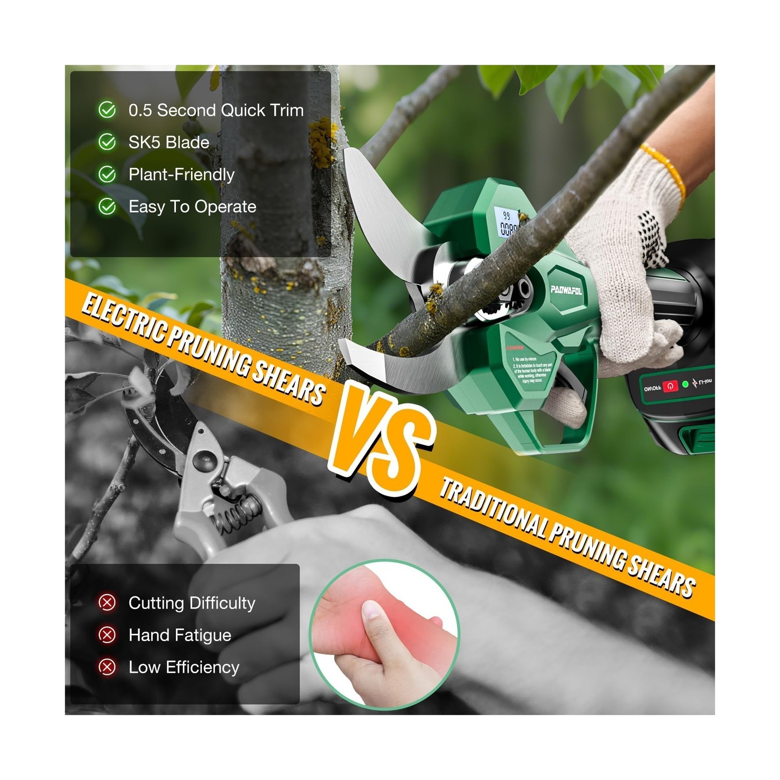 Electric Pruning Shears, 2.1″ (54mm) Cutting Diameter Cordless Electric Sciss…