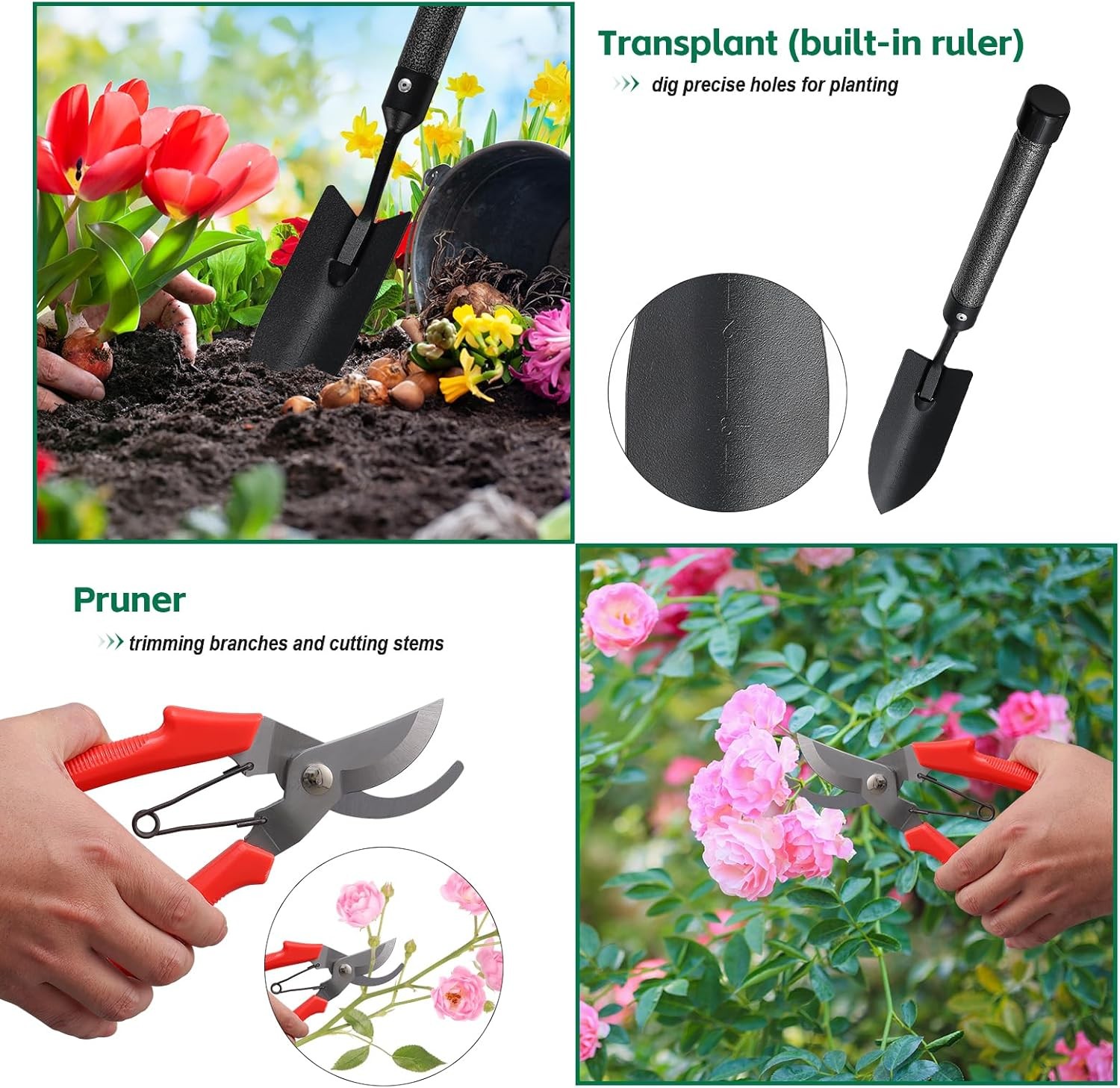 Garden Tools Set with Extension Handles, 5 Piece Thick Gardening Hand Tools
