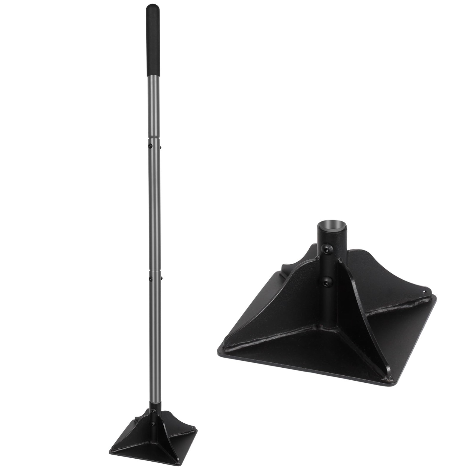 Heavy Duty 10″ x 10″ Steel Tamper Tool with 48″ Handle & Rubber Grip for Ground