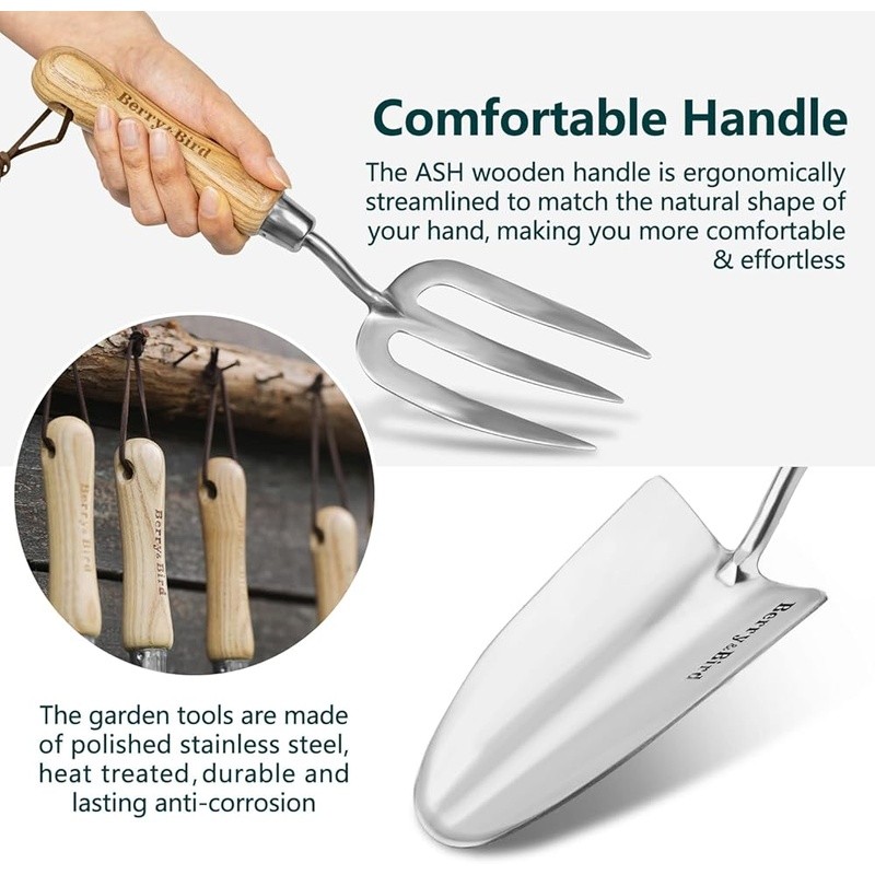 3PCS Stainless Steel Gardening Tool Set Hand Trowel Fork Weeder Durable Tools US
