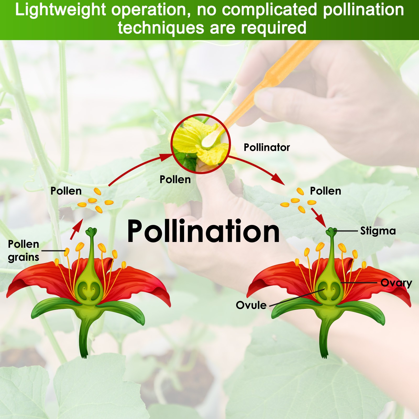 100-Pack Pollinator Brush, 0.1″ Plastic Vegetable Pollinator Pen [Yellow]