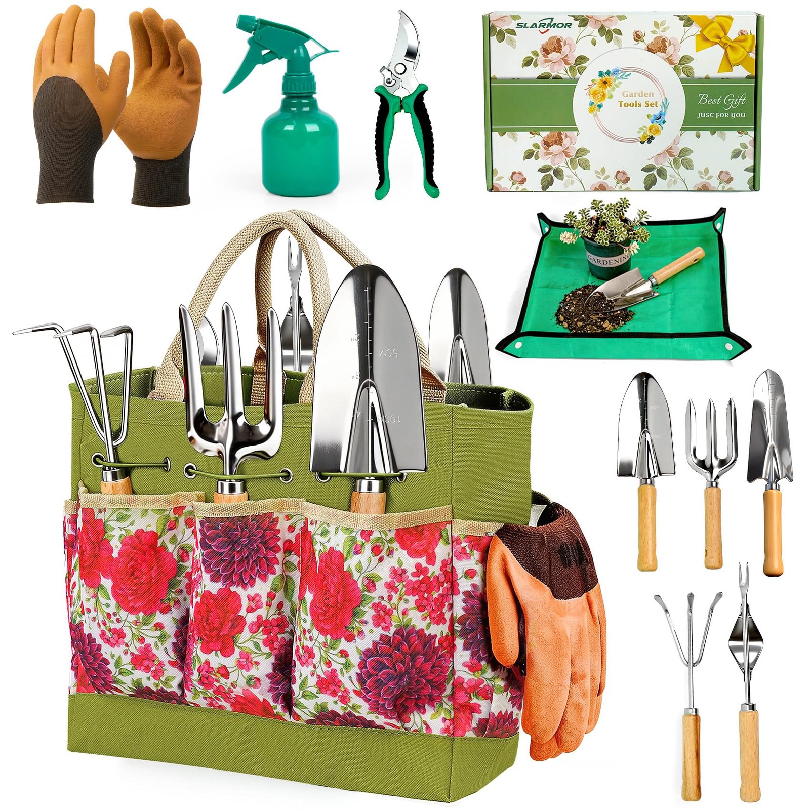 10~Piece Stainless Steel Garden Tool Set with Tote Bag