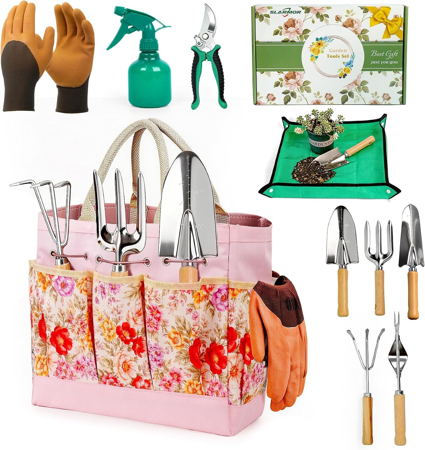 Garden Tool Set 10 PCS Gardening Essentials Stainless Steel Hand Tools with Tote
