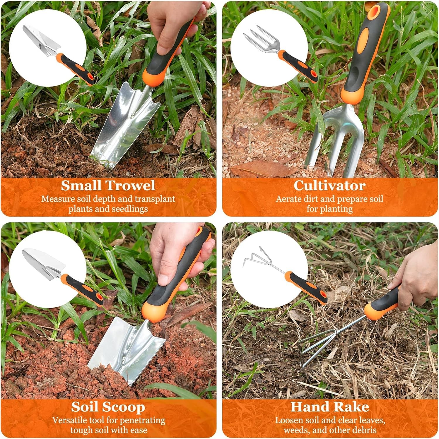 CHRYZTAL Gardening Tool Set, Heavy Duty Stainless Steel, Non-Slip Grip