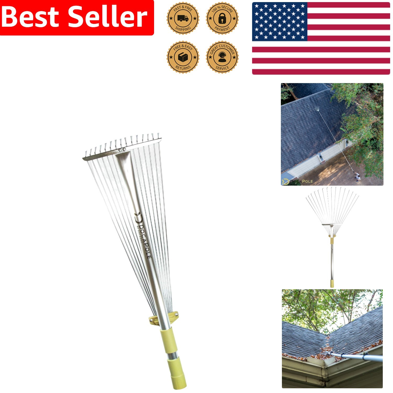 Stainless Steel Roof Rake Attachment with Expandable Head for Easy Yard Cleaning