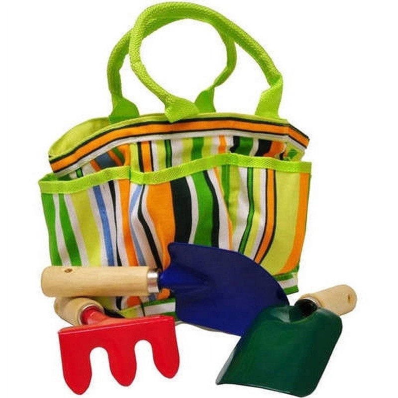 Kids Garden Tools Set Boys & Girls Toy Tool Set W/ Tote Rake Shovel Trowel New