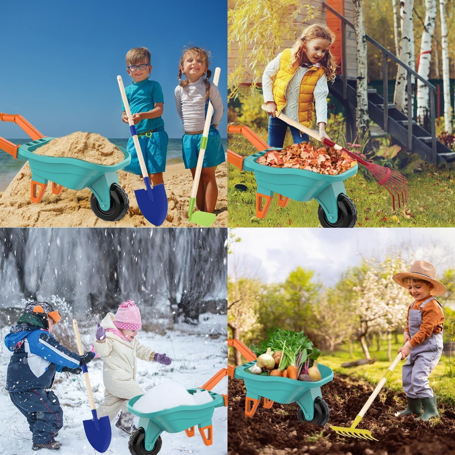 Kids Gardening Set with Wheelbarrow, Metal Tools, Gloves, Stickers & Handbook –