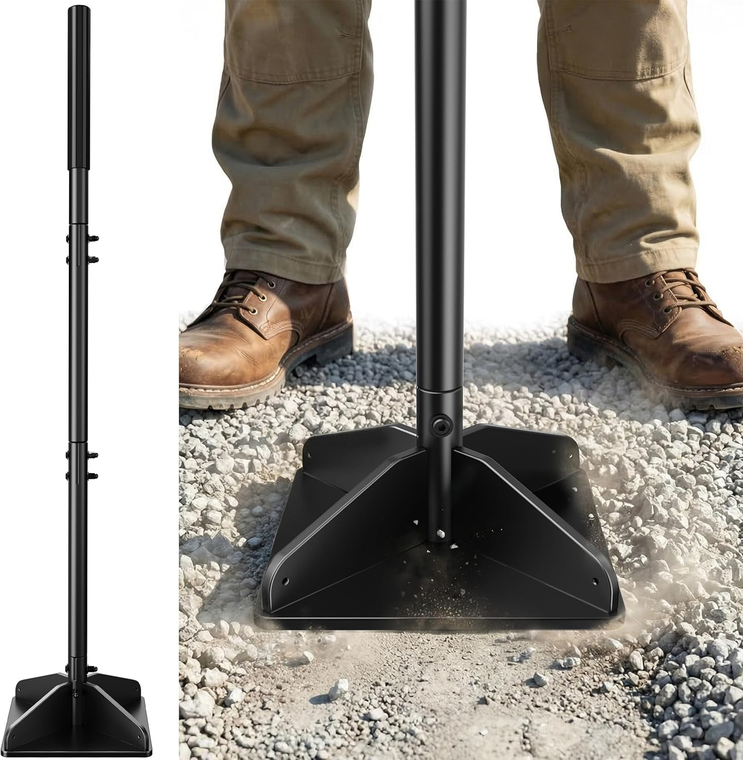 Heavy Duty Steel Tamper, 48″ Handle Tamper with Comfortable Rubber Grip, 8×8″ Ga