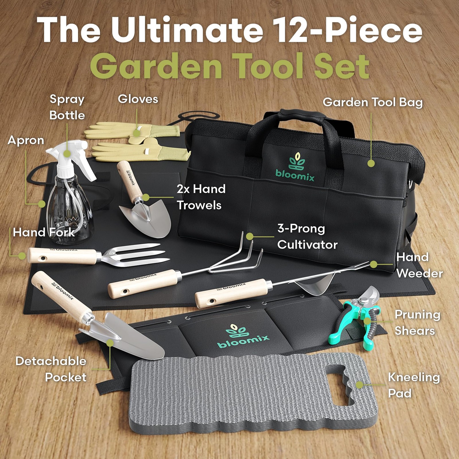 12Pcs Gardening Tools Set Heavy Duty Garden Tools Set with Tool Bag, Kneelin…