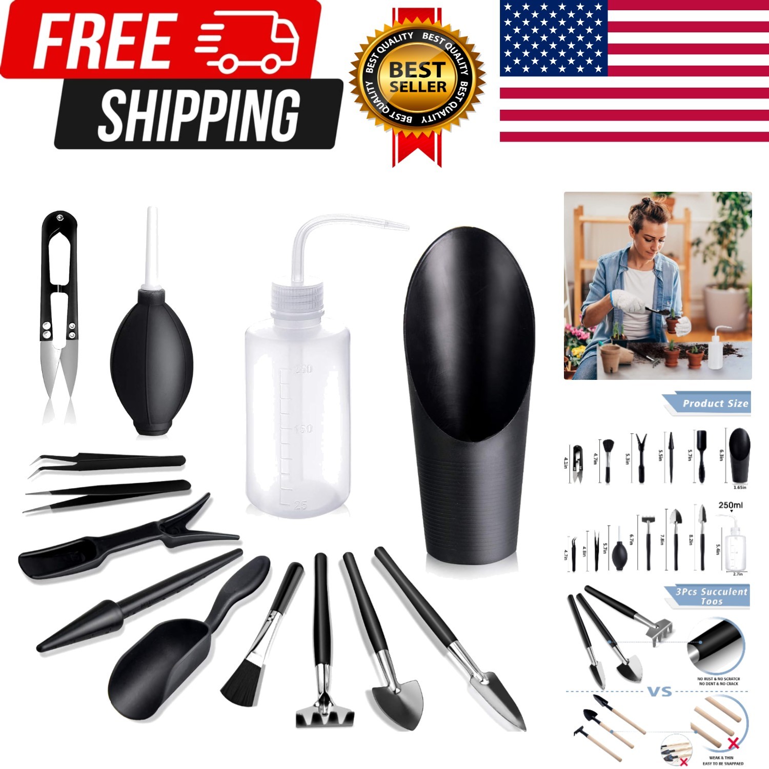 Succulent Tools, 13 Pcs Mini Garden Tool Set, Transplanting Tools Set,Succule…