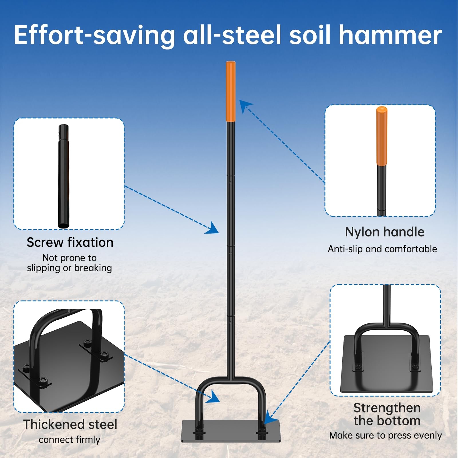 Effort-Saving Ergonomic Garden U-Shaped Steel Tamper, 10 x 10 Inch, 3 Section…