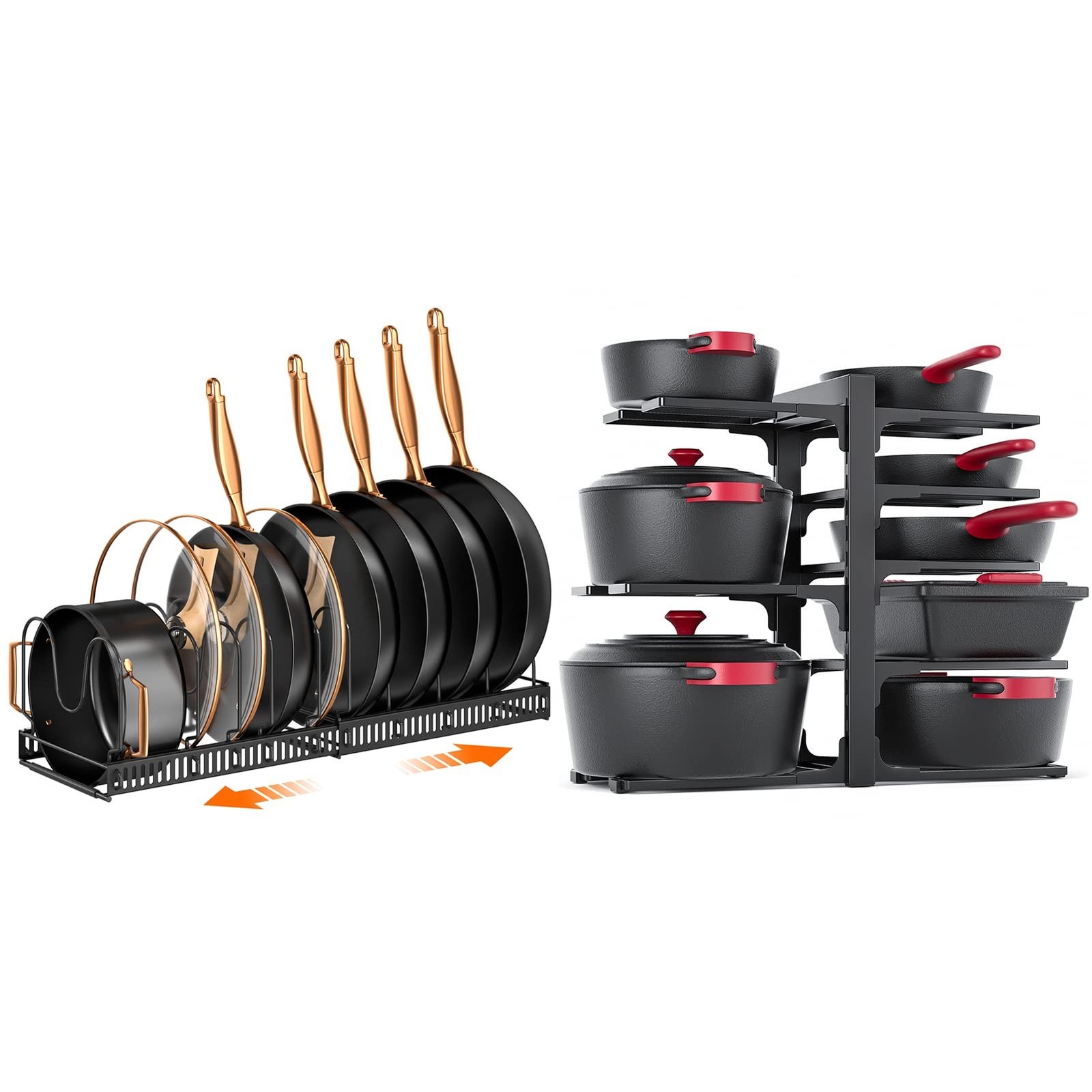 MUDEELA 8-Tier Heavy Duty Adjustable Pots and Pans Organizer and 10 Expandabl…