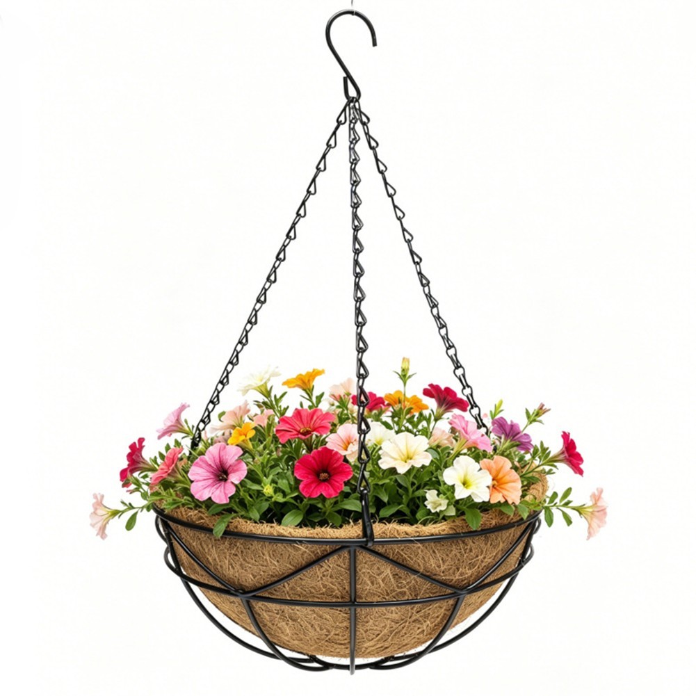 4 Size Options Hanging Planters Iron Construction with Coco Coir Liner
