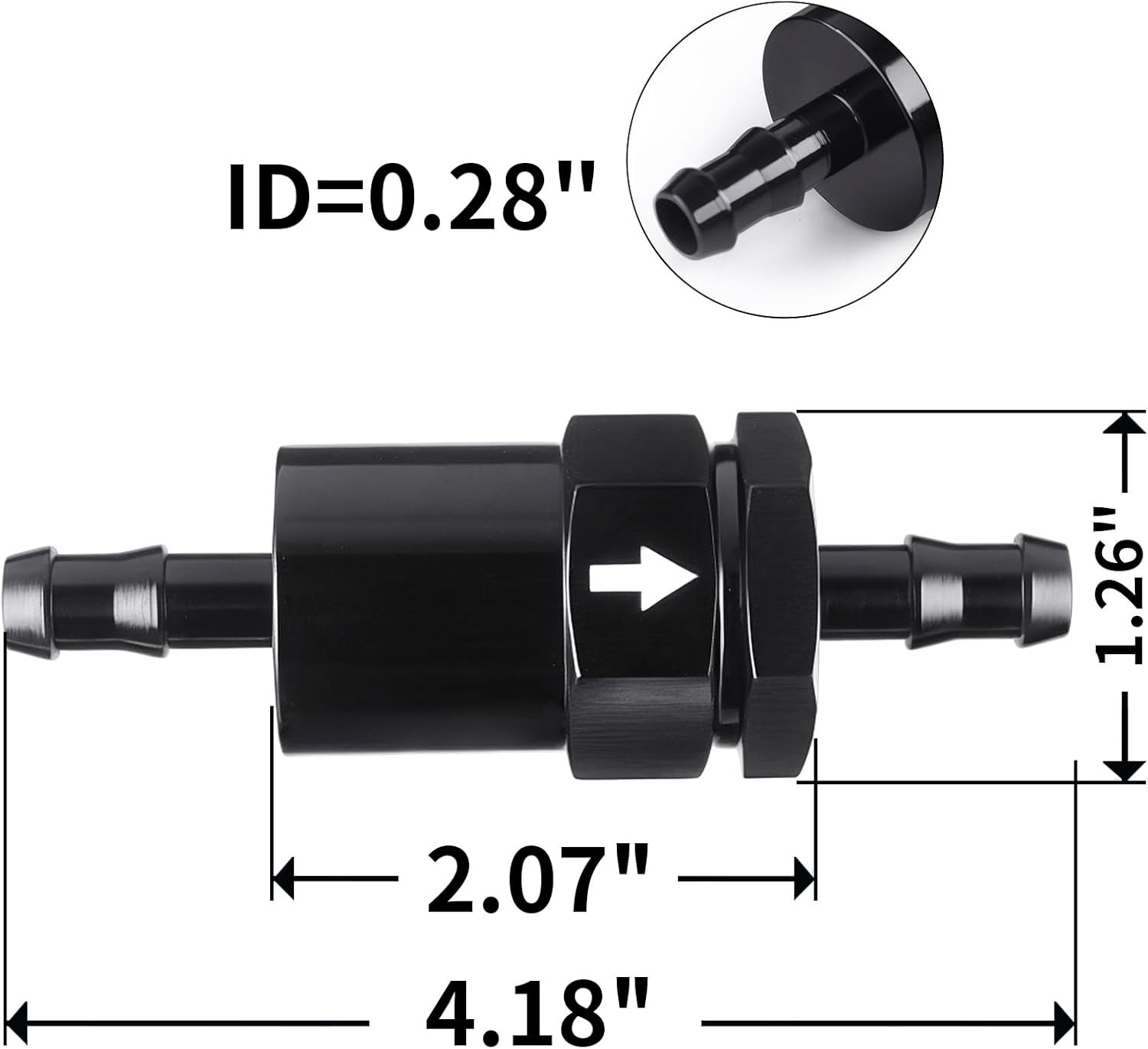 3/8″ Billet Inline Fuel Filter 30 Micron Anodized Aluminum Black 2PCS