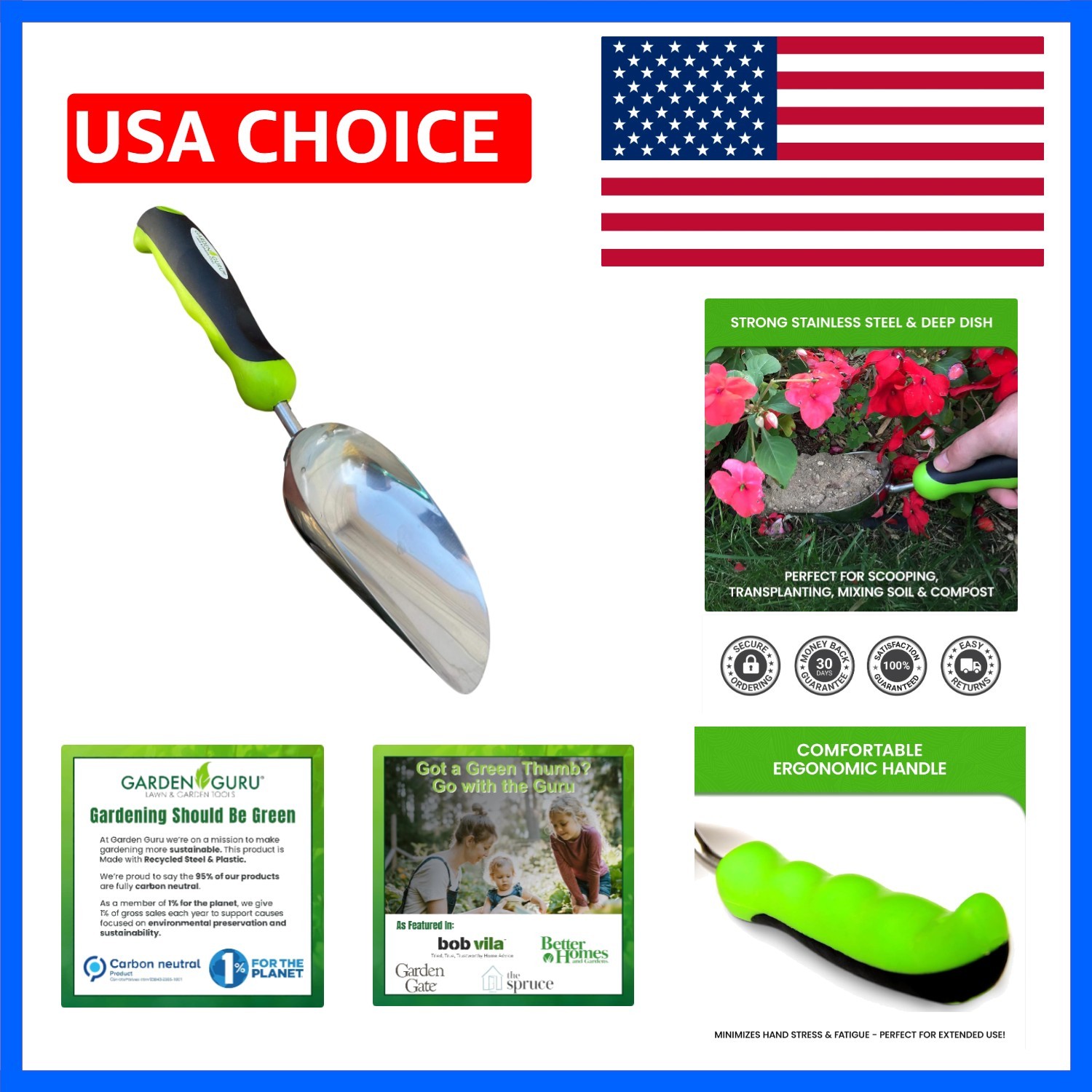 Garden Guru Super Strong Garden Scoop Trowel Shovel Transplanter – Stainless …