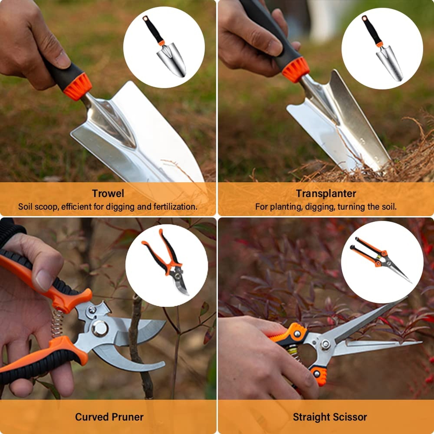 Garden Tool Set,10 PCS Stainless Steel Heavy Duty Gardening Tool Set with Sof…